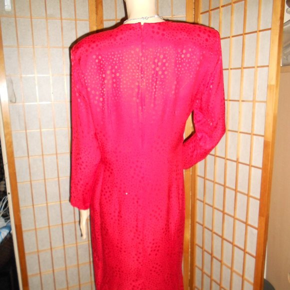 ST. GILLIAN SILKS Red 100% Silk Dress * sz 8 * VINTAGE - Picture 7 of 7